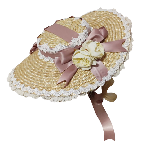 Woman Victorian Floral Straw Hat Tea Party Vintage Classic Lolita Straw Boater - Picture 10 of 17