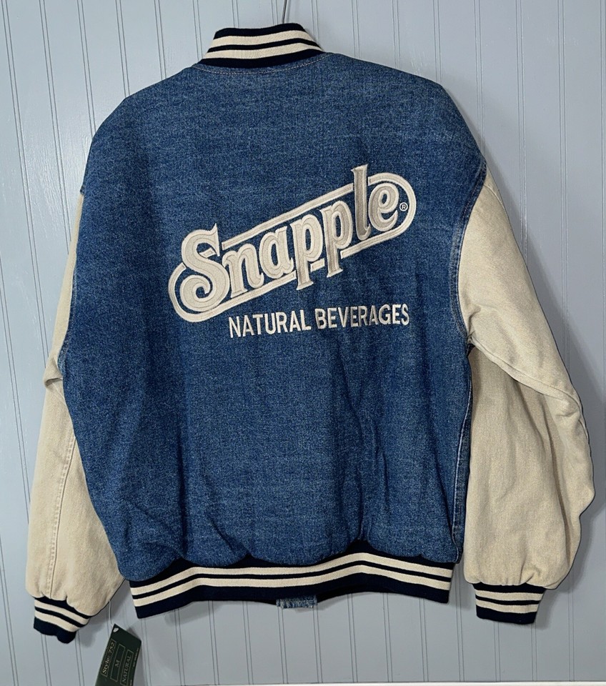 Vintage MV Sport Snapple Denim Varsity Bomber Jacket Men’s Medium New W