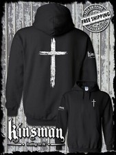Cross Distressed Crucifix 2-Sided Hoodie Sweatshirt Catholic Christian Jesus God