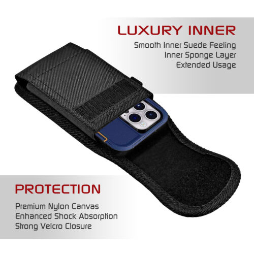 CUSTODIA ROBUSTA IN PELLE E NYLON PER XL TELEFONO CINTURA CLIP FONDINA XXL COVER JUMBO - Foto 31 di 37