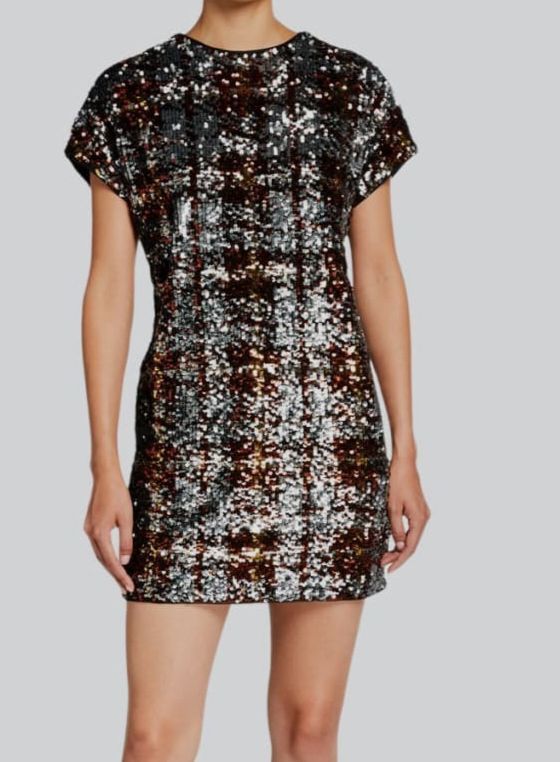 aidan mattox sequin shift dress $120 Aidan Mattox Women's Black Plaid Sequin Cap-Sleeve Shift Dress Size 4