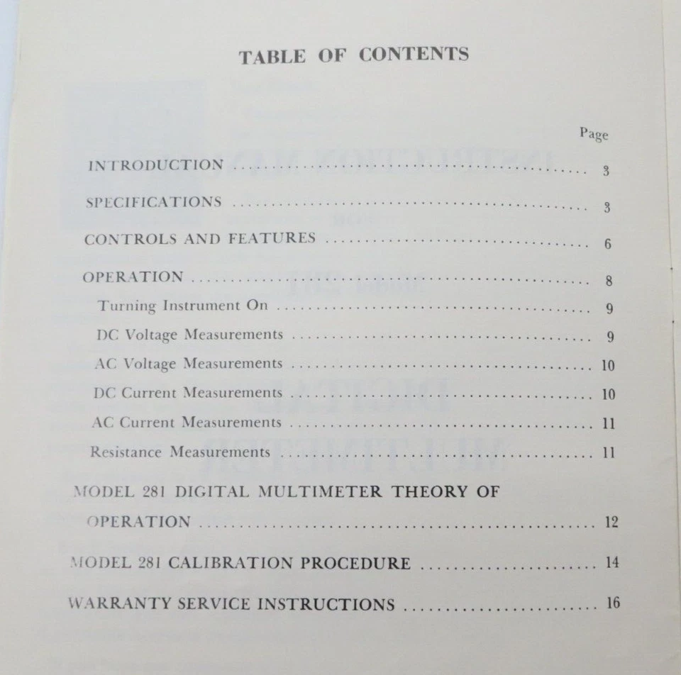 DIGITAL MULTIMETER B&K Model 281 Instruction Manual 1972 book - Image 4 of 4