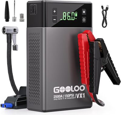 GOOLOO VX1 2500A Starthilfe Powerbank mit Kompressor, Supersafe 12V Auto