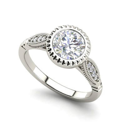Bazel Shared Prong 1.4 Carat VS2/H Round Cut Diamond Engagement Ring Treated