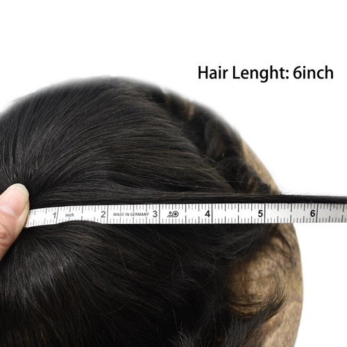 Lace Men's Toupee PU Border Human Hair System #1B Off Black 120% Density 6"x9" - Picture 6 of 8