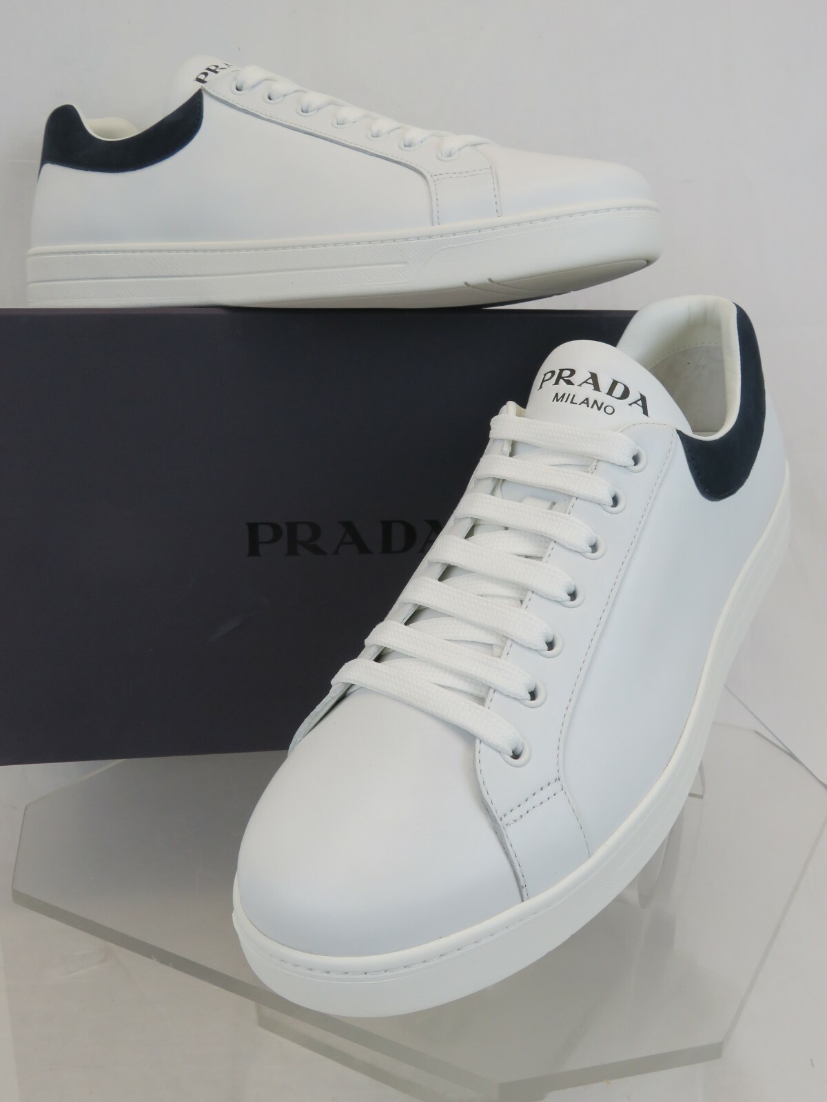 prada vitello plume leather sneakers
