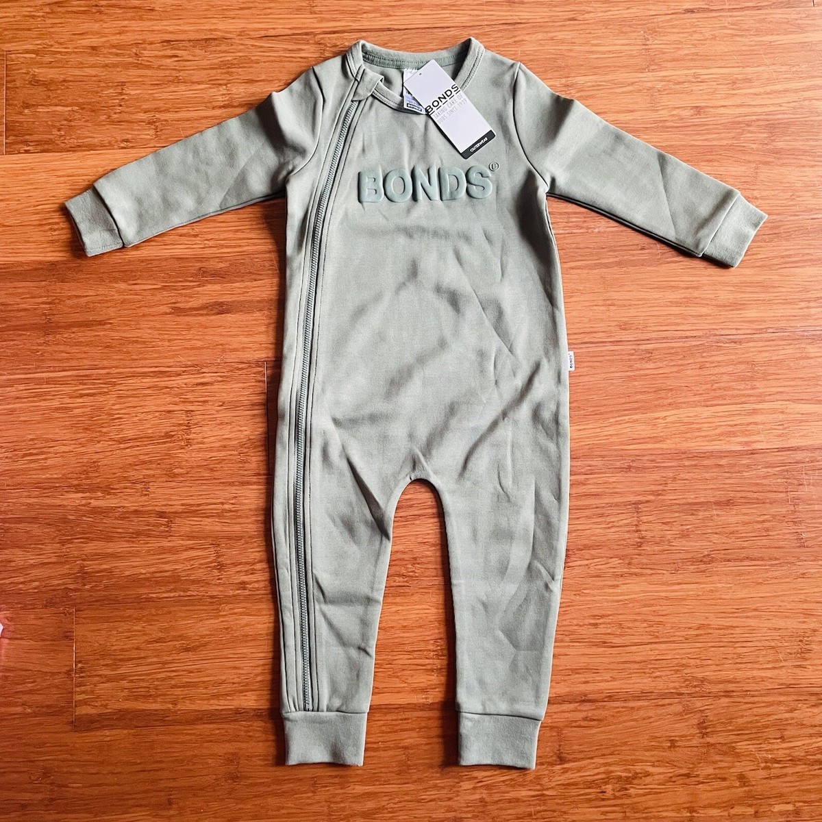 Bonds Baby Khaki Thick Ribbed Cuffed Tech Sweats Zip Wondersuit