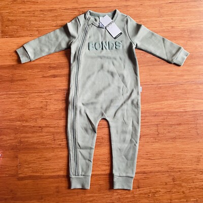 Bonds Baby Khaki Thick Ribbed Cuffed Tech Sweats Zip Wondersuit