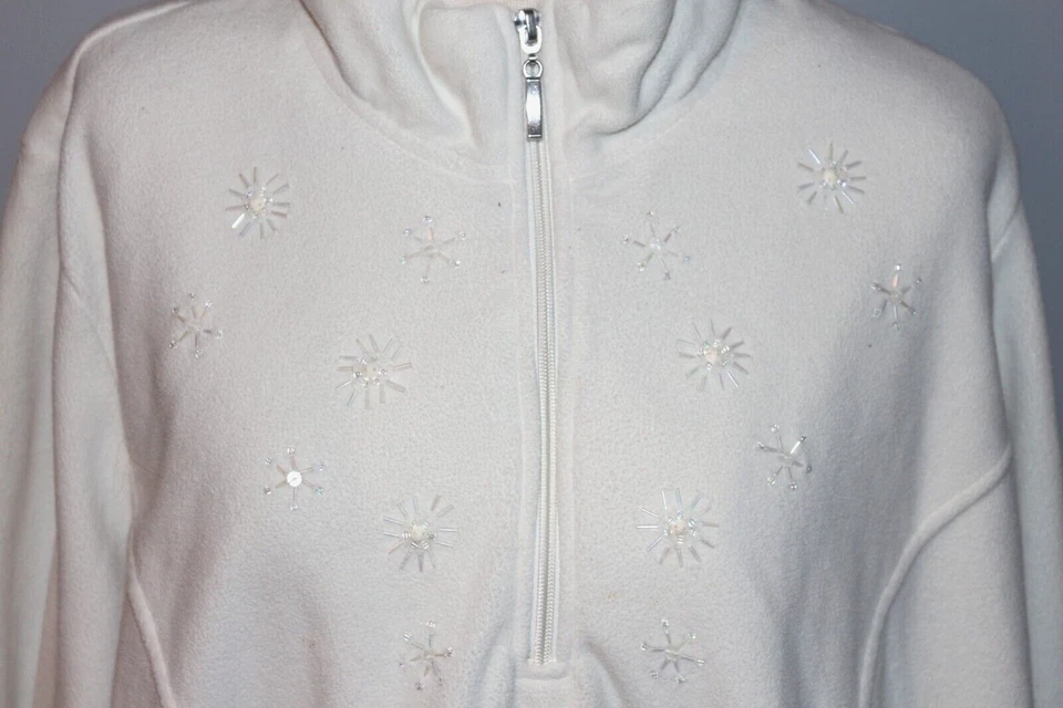 Plus Size 22W 24W 3X Pull Over Fleece Jacket 1/4 Zip Embellished Snowflake - Image 2 of 4