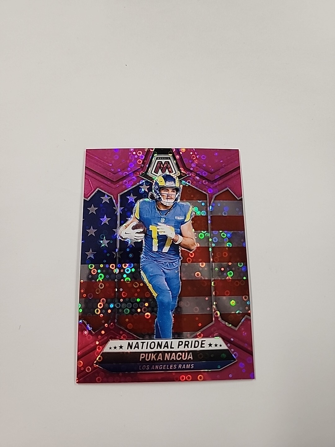 2024 Mosaic Football Puka Nacua National Pride No Huddle Pink 16/20 LA Rams ZI
