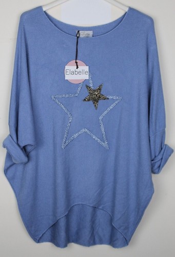 New Ladies Star Design Italian Fine Knitted Comfy Dip Hem Soft Jumper Top - Picture 5 of 8