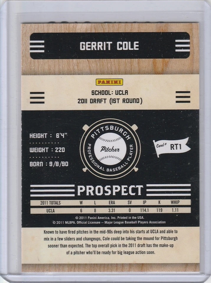 GERRIT COLE ROOKIE CARD 2011 Playoff Contenders PROSPECT TICKET Baseball RC - Image 2 of 2