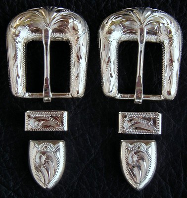 Hand Engraved Silver Plated Buckle Sets 