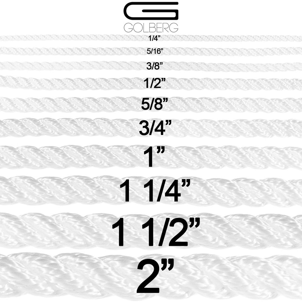Golberg Twisted Polyester Seil – Weiß, 3/8 Zoll, 300 Fuß – Hohe Festigkeit, Geringe Dehnung, Wetter- & Chemikalienbeständig