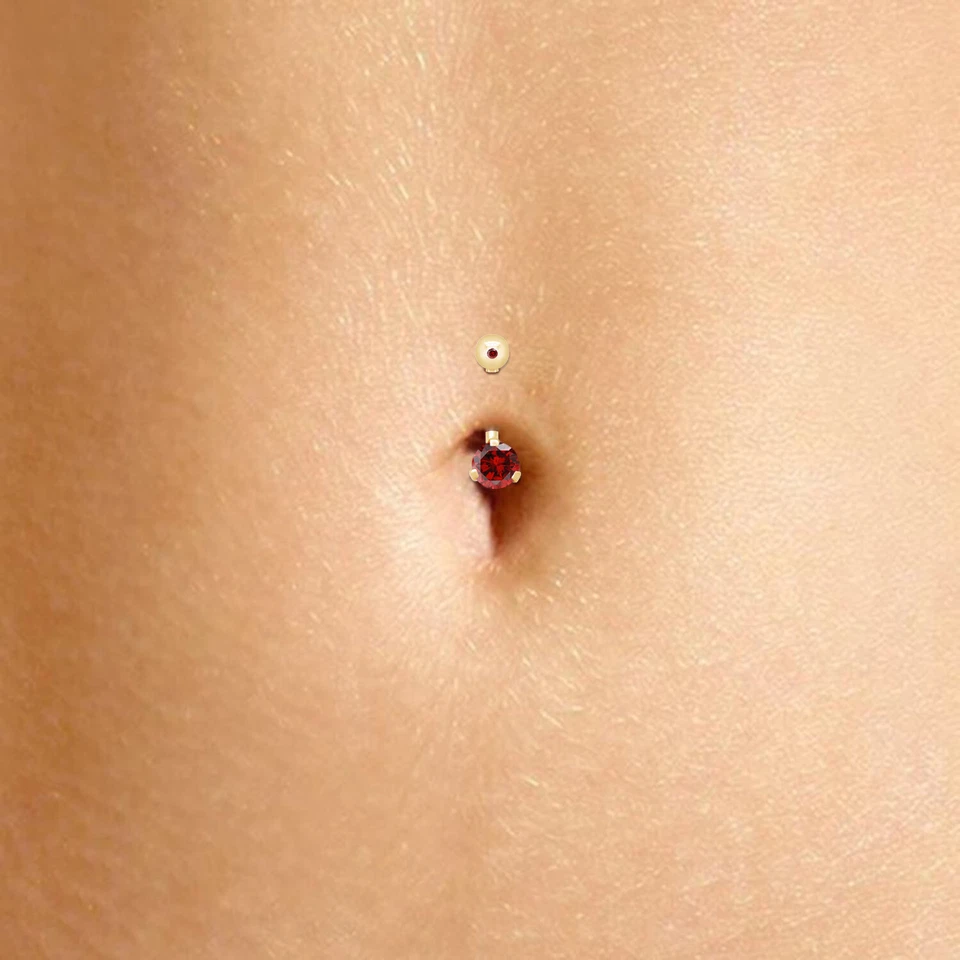 Belly Button Navel Ring Round Simulated Birthstone 14k Yellow Gold Plated Silver - Image 4 of 4