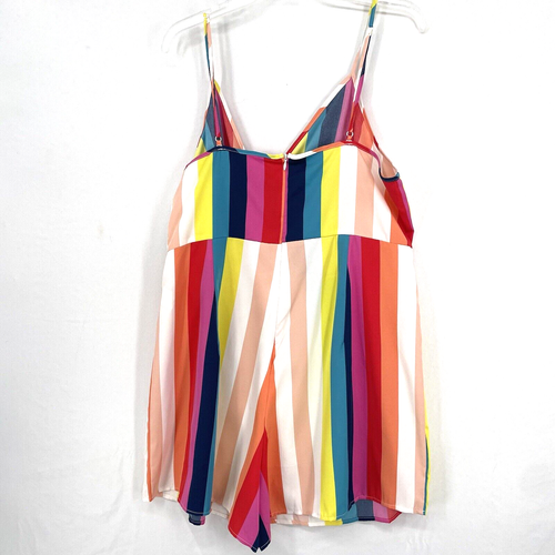 SHEIN Rainbow Romper Spaghetti Strap Striped Summer Wrap Dress Shorts Size 12 - Picture 2 of 5