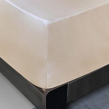 Twin XL Size Fitted Sheet Only Beige 100 Egyptian Cotton 600 Thread Count 16...