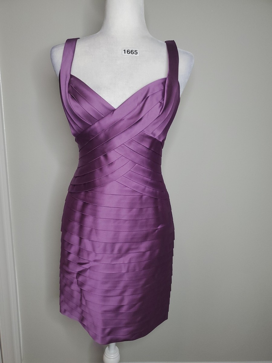 BCBGMaxazria Lavendar Purple Mitzi Satin Dress Cocktail Formal Bodycon Size  6
