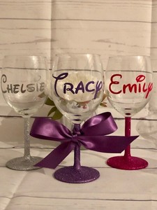 Personalised Disney Font Name Decorated Glitter Wine Glass