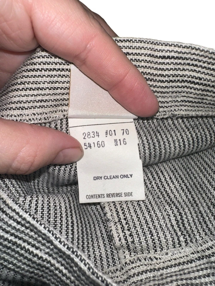 Saia midi vintage branca mistura de linho veado tamanho 16 preta listra cinza feita nos EUA - Imagem 4 de 4