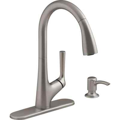 Kohler Elmbrook Pull-Down Kitchen Faucet with Soap Dispenser, Vibrant Stainless