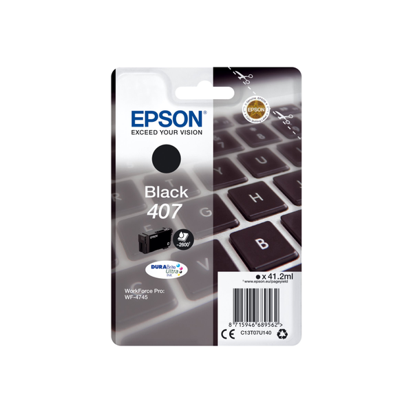 Epson 407 Tintenpatrone Schwarz 41.2 Ml, 2600 Seiten, Original Tintenstrahl-image
