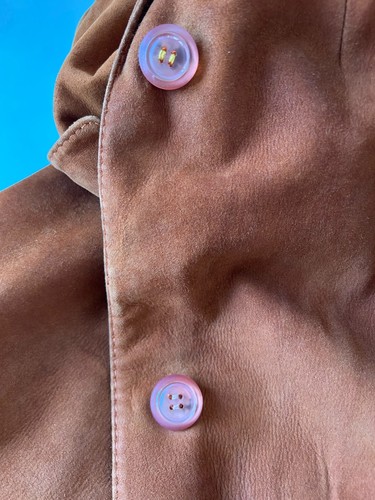 Vintage Deerskin Suede Over Coat Button Front Pocket Top-Stitch Lined Collar S - Picture 4 of 16