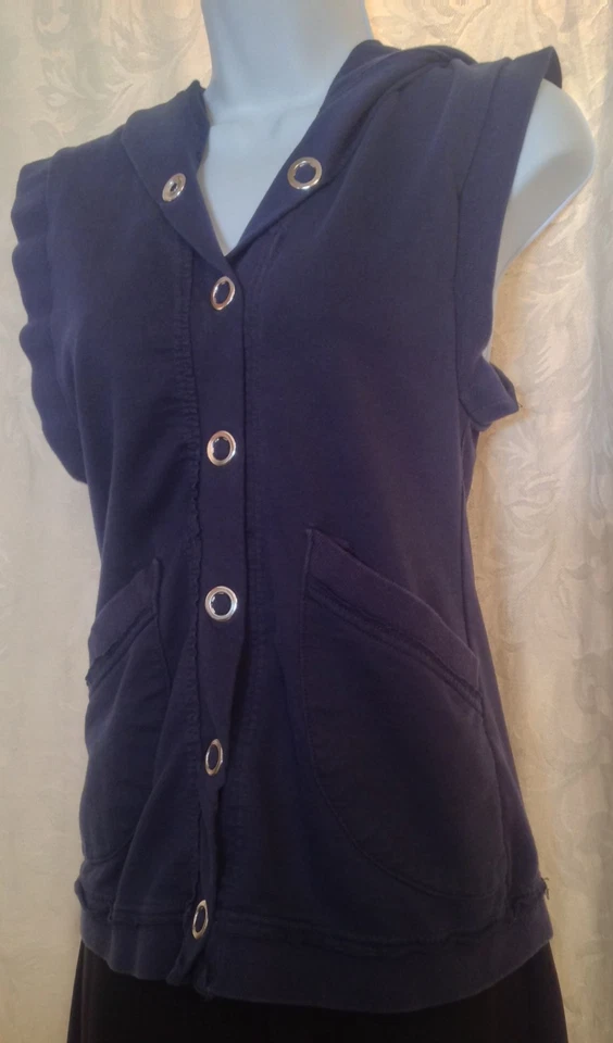 URBAN BEHAVIOR Juniors Size XS Navy Blue Fleece V-Neck Snap Front Hoodie TOP - Image 2 of 3