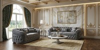 Graue Chesterfield Polstergarnitur Wohnzimmer Couchen 3+2 Sitzer