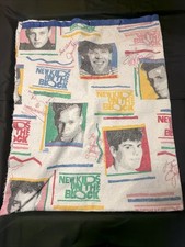 Vintage New Kids On The Block Blanket With Blue Satin Trim- 1990 68&rdquo;x84&rdquo;
