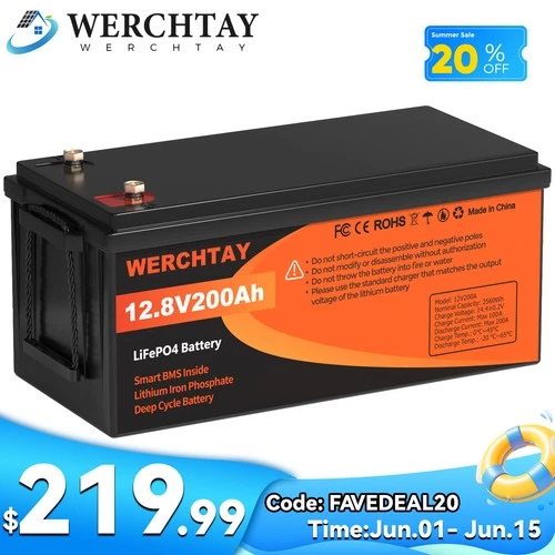 12V 200AH LiFePO4 Deep Cycle Lithium Battery BMS for Solar Panel RV Off-grid US