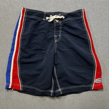 Billabong Blue Boardshorts Red White Trim Polyester Tie Front Rear Pocket