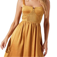 Astr The Label Satin Pleated Bustier Midi Dress  Sz XS  gold yellow   **1414