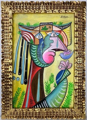 Pablo Picasso (Handmade) Oil On Canvas Signed & Stamped Framed Painting, vtg Art