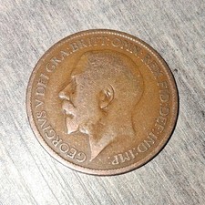1922 England Bronze Half Penny Coin King George V Uncertified BN Color