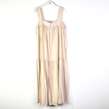 Mango Dress Women L Beige Strappy Midi Sundress Flowy Boho Cottage Tiered Ruffle