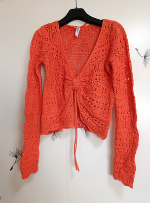 Damen Häckel-Shirt Langarm Bauchfrei  Orange Gr. XS