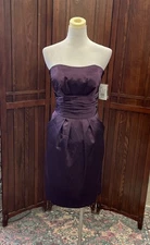 David's Bridal Plum Strapless Satin Knee Length Formal Dress - Sz 2 NWT