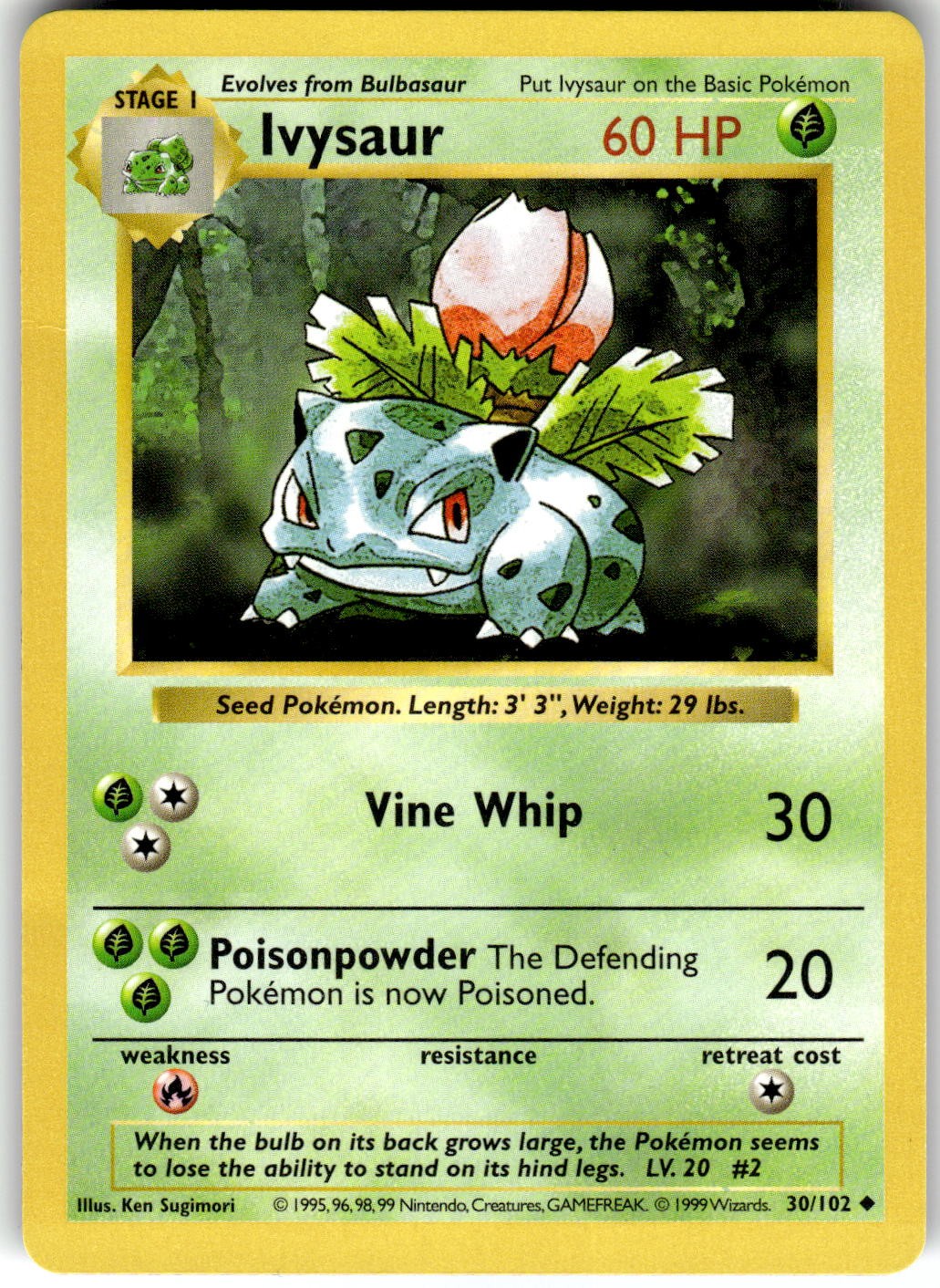 Ivysaur Unlimited Base Set (Shadowless) 030/102 1999