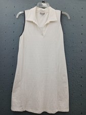 T by Talbots Women Size M Polo Shift Dress White Blue Tipped Sleeveless UPF 50