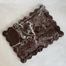 Natural Scalloped Marble Tray 10.8"x8",Rectangle Tray for Bathroom Kitchen Co...
