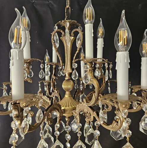 Antique Vintage French Chandelier Brass & Crystals 8 Arms 12 Cieline Light - Picture 8 of 17