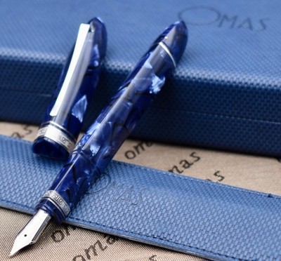 OMAS 360 Blue Royale Celluloid Fountain Pen w/ HT Trim & Broad (B) Nib