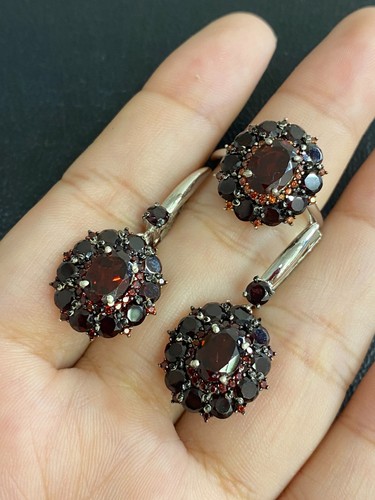 NATURAL GARNET 6X8 GARNET DIAMOND CUT STERLING SILVER 925 RING EARRING - 第 2/13 張圖片