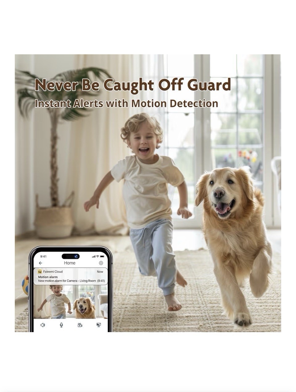 2K pan/tilt WiFi cam with motion detect, night vision, auto-track, 2-way talk