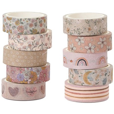 Boho Washi Tape Set 10 Rolls Cute Masking Graphic Floral Pattern Decorative T...