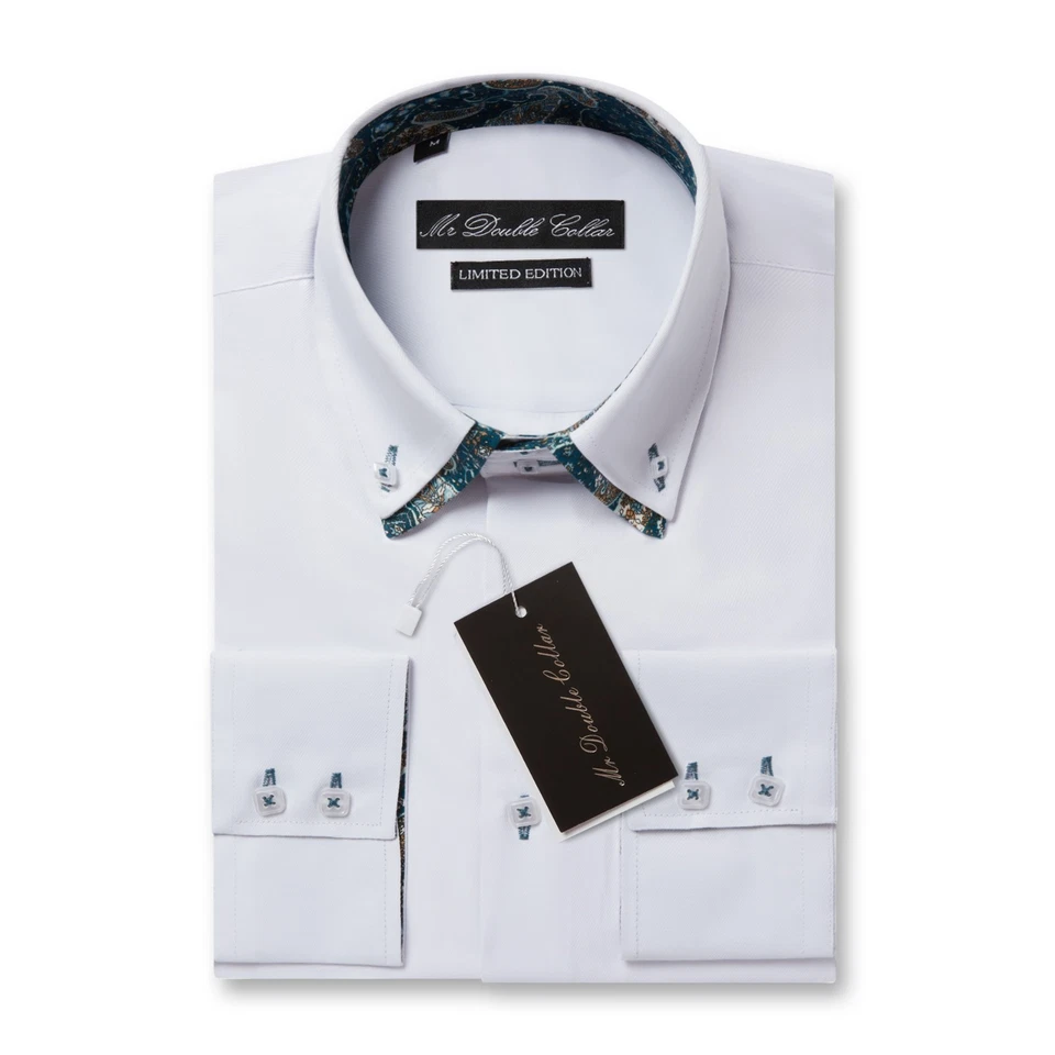 Lusso Uomo Casual Doppio Colletto Smart Fit Camicia Formale Design Italiano M - - Immagine 4 di 4