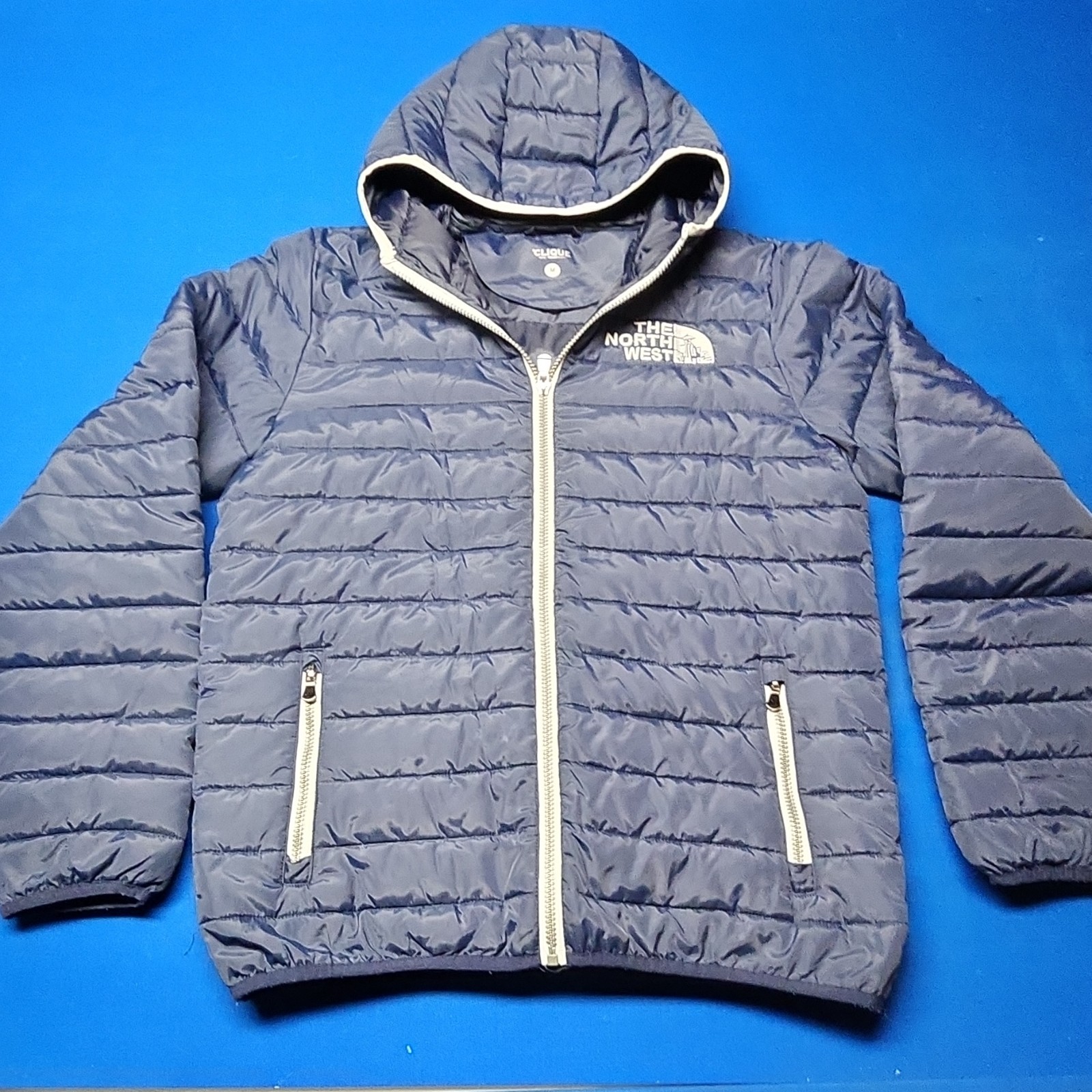 Clique Dark Navy M Men's Puffer Jacket Full Zip Quilted Embroidered Accent