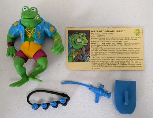 Vintage TMNT Playmates GENGHIS FROG 1989 Action Figure Near w/ File Card