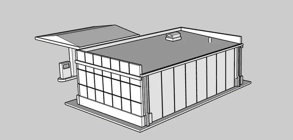Modelo de kit de construção de posto de gasolina/serviço estilo década de 1970 impresso em 3D escala HO 1:87 - Imagem 3 de 4